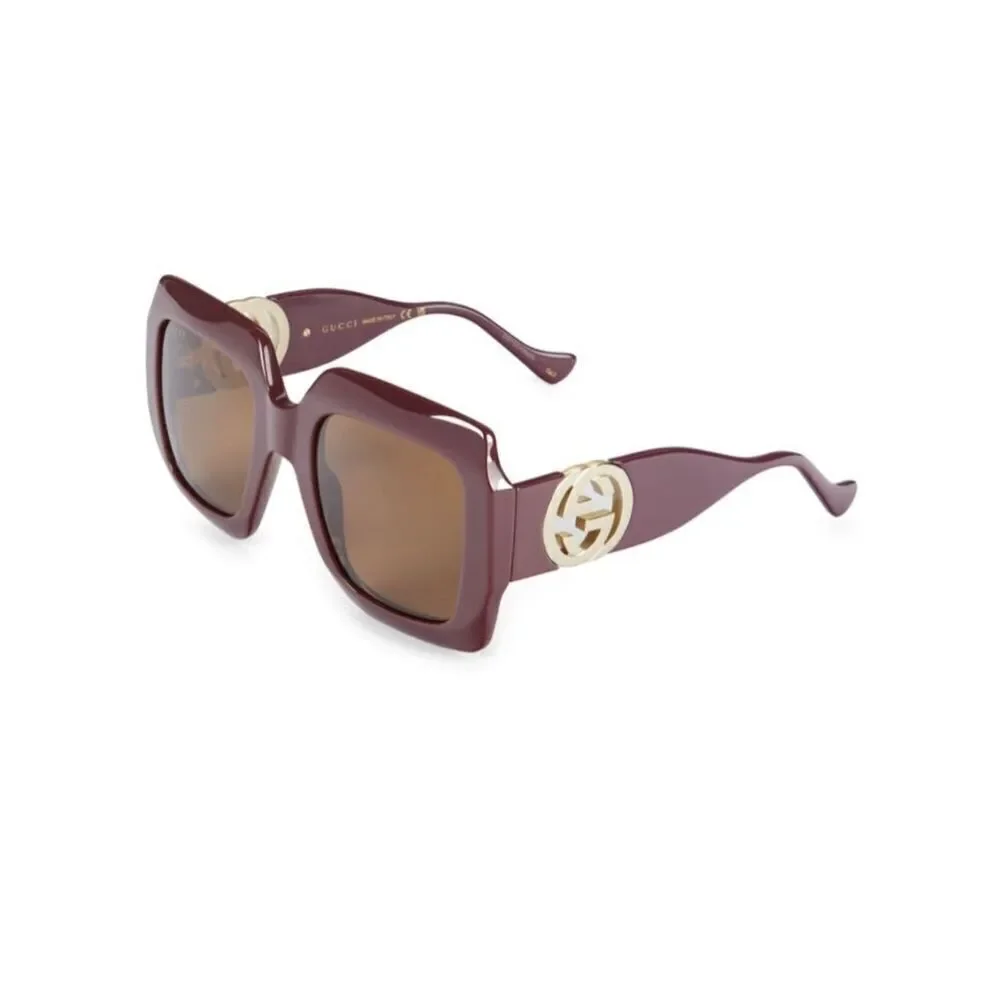 Authentic GUCCI GG1022S Women's Square Brown Plum Sunglasses Luxury Summer